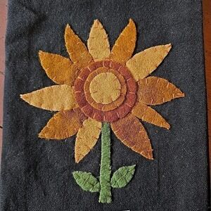 Primitive Farmhouse SUNFLOWER Towel Applique 18x28 NEW Cotton &‎ Wool Felt